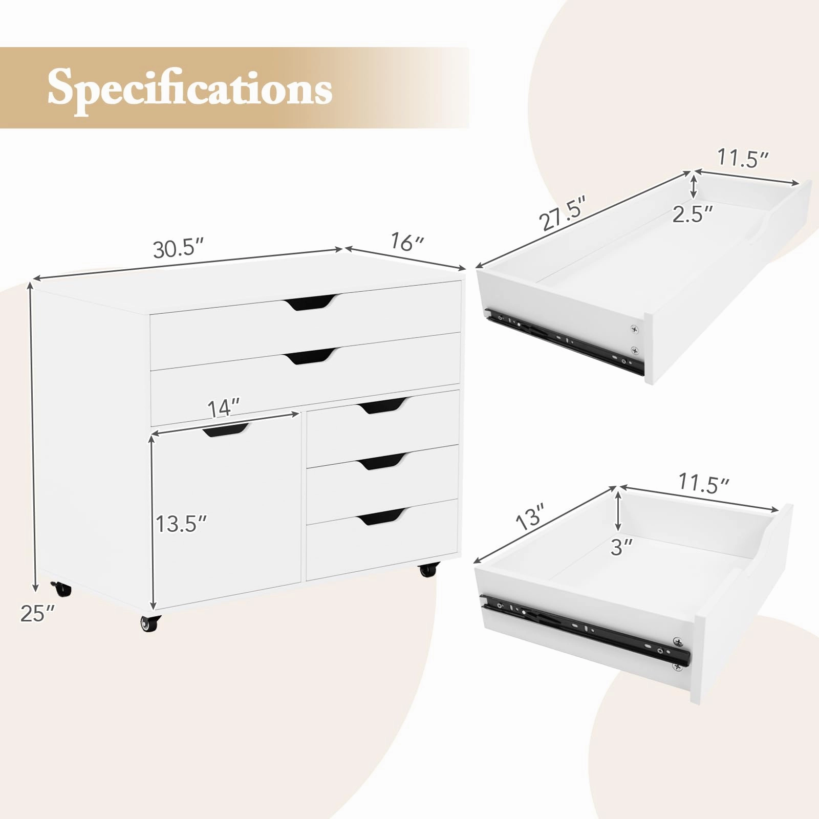 Giantex File Cabinet, Rolling Lateral Filing Cabinet with 2 Large Drawers, 3 Small Drawers
