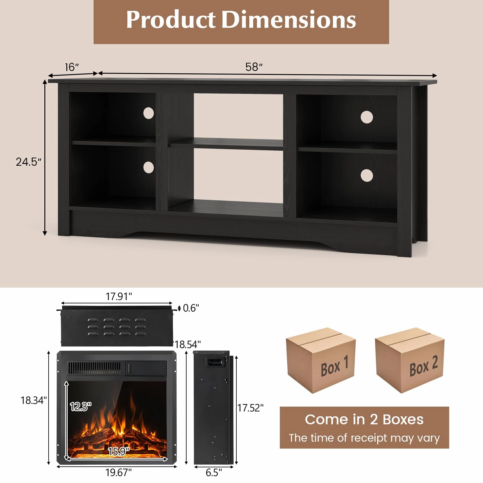 Giantex Fireplace TV Stand for TVs Up to 65, Entertainment Center with Adjustable Shelves