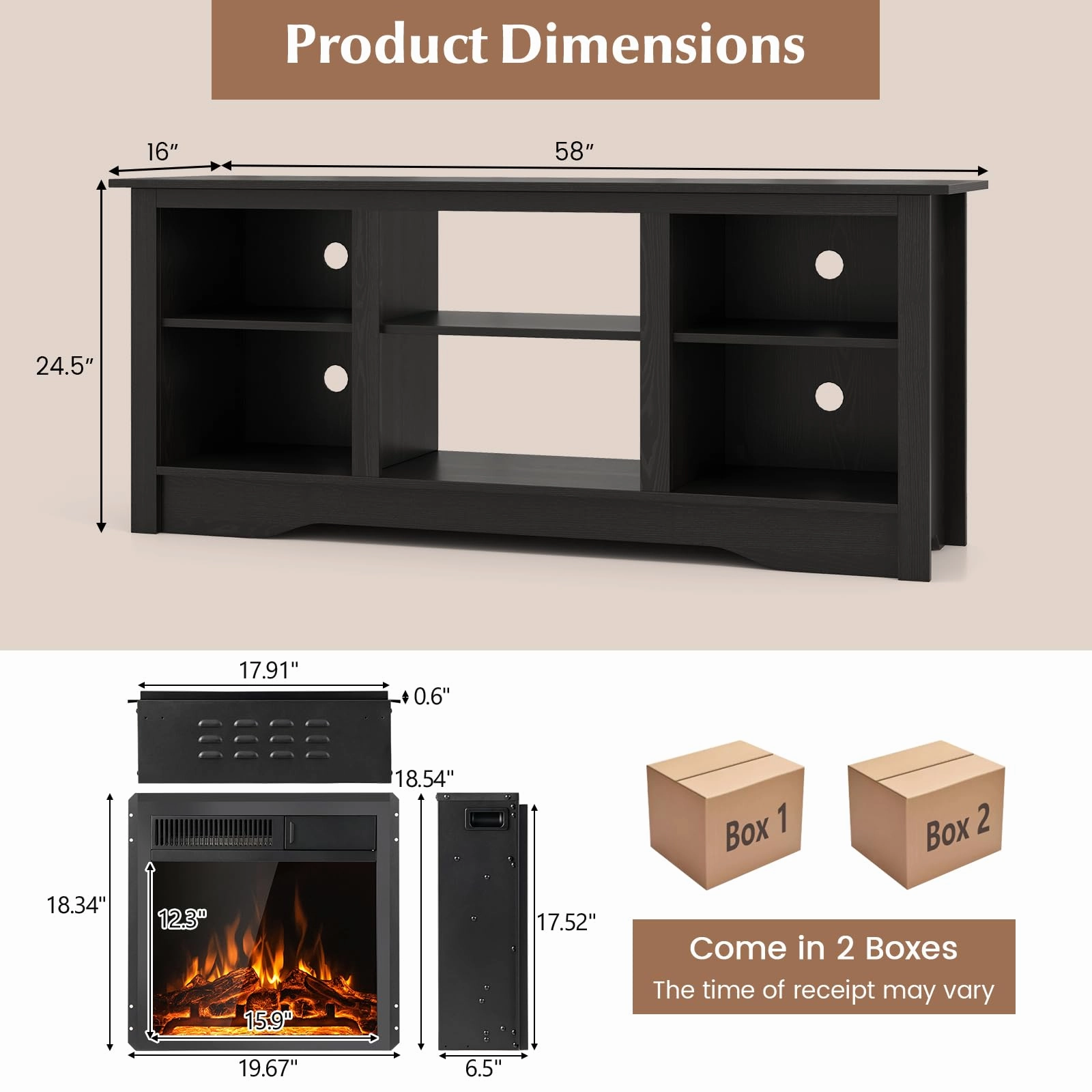 Giantex Fireplace TV Stand for TVs Up to 65, Entertainment Center with Adjustable Shelves