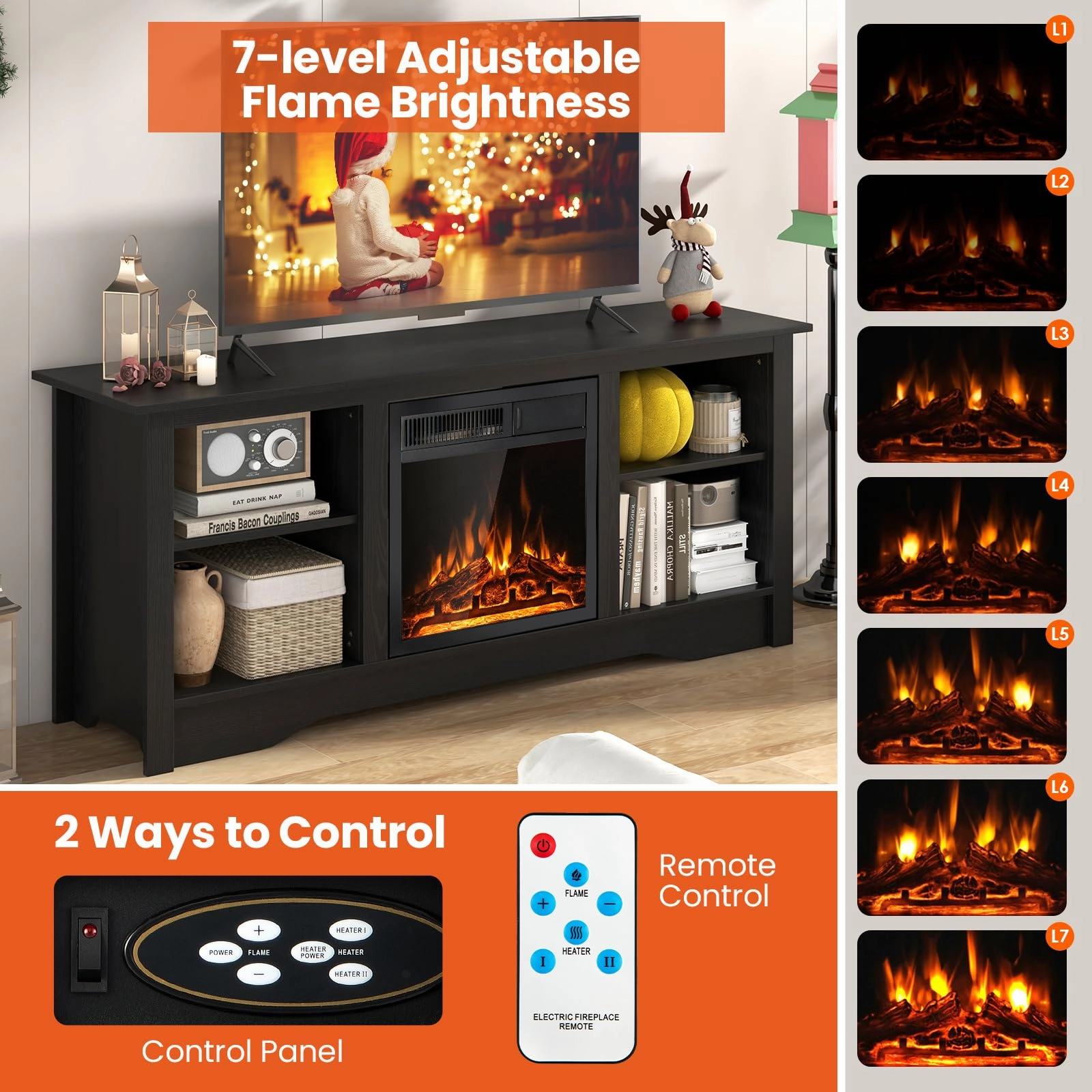 Giantex Fireplace TV Stand for TVs Up to 65, Entertainment Center with Adjustable Shelves