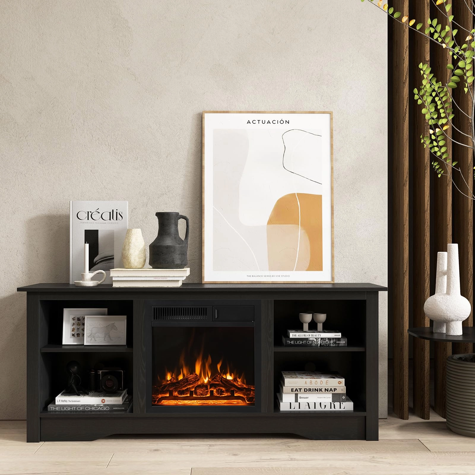 Giantex Fireplace TV Stand for TVs Up to 65, Entertainment Center with Adjustable Shelves