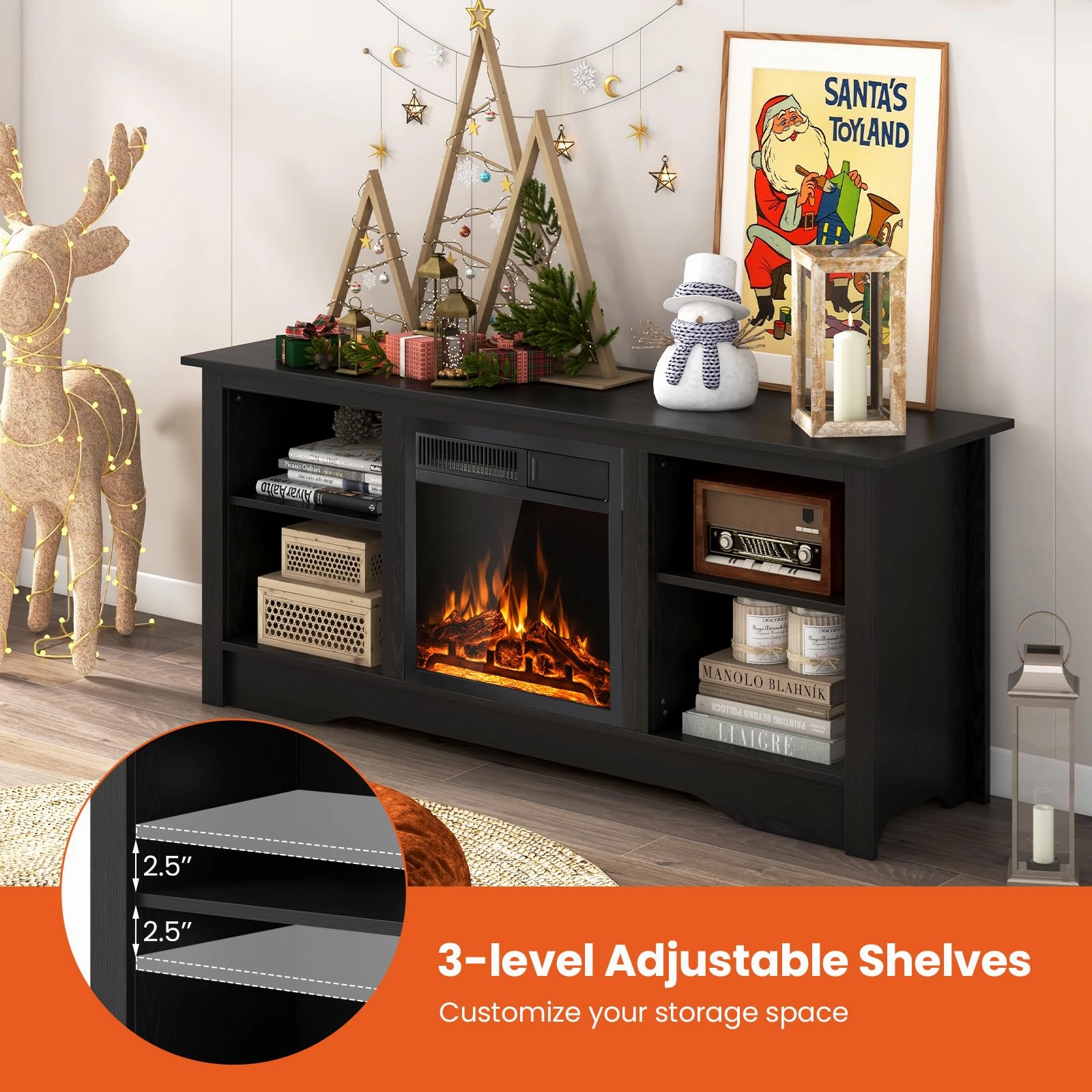 Giantex Fireplace TV Stand for TVs Up to 65, Entertainment Center with Adjustable Shelves