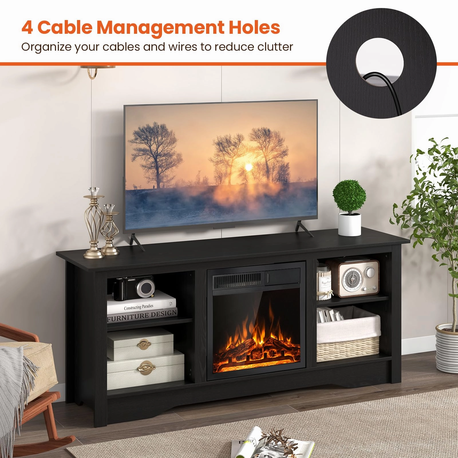 Giantex Fireplace TV Stand for TVs Up to 65, Entertainment Center with Adjustable Shelves