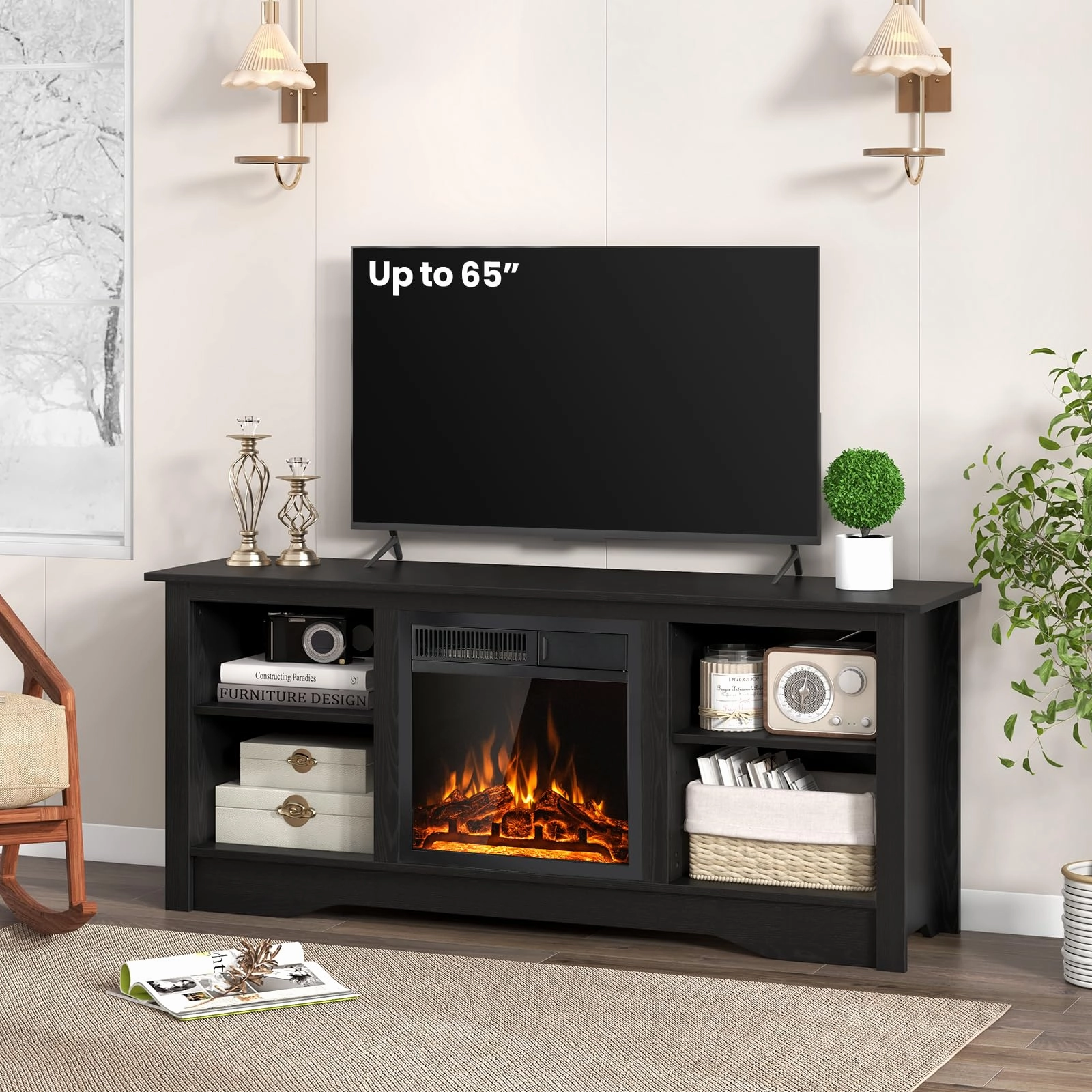 Giantex Fireplace TV Stand for TVs Up to 65, Entertainment Center with Adjustable Shelves
