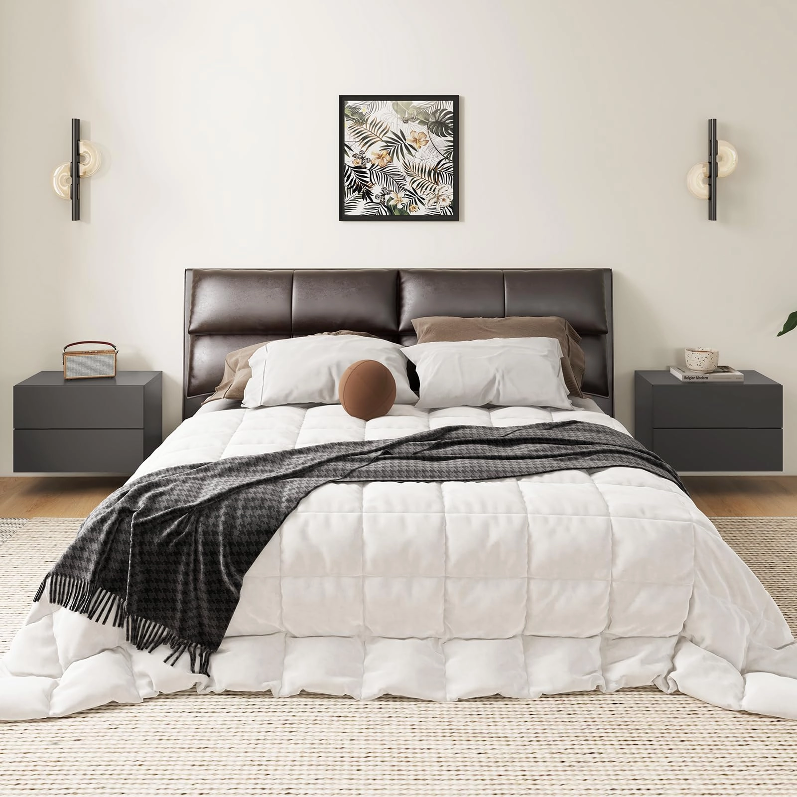 Giantex Floating Nightstand Set of 1/2, Wood Wall Mounted Nightstands