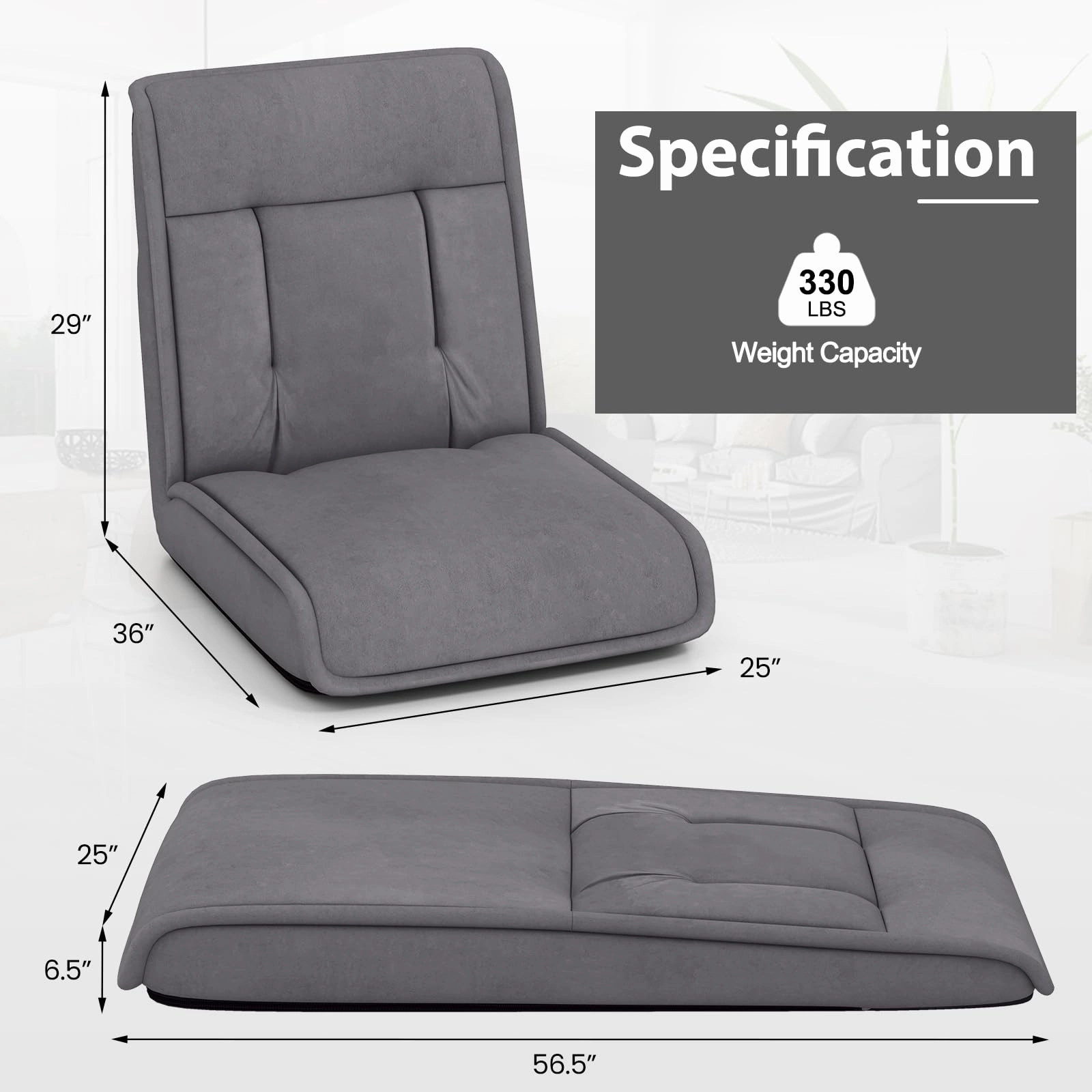 Giantex Floor Chair, Lazy Sofa with 14-Poistion Adjustable Backrest & 5-Position Adjustable Headrest, Padded Sleeper Bed
