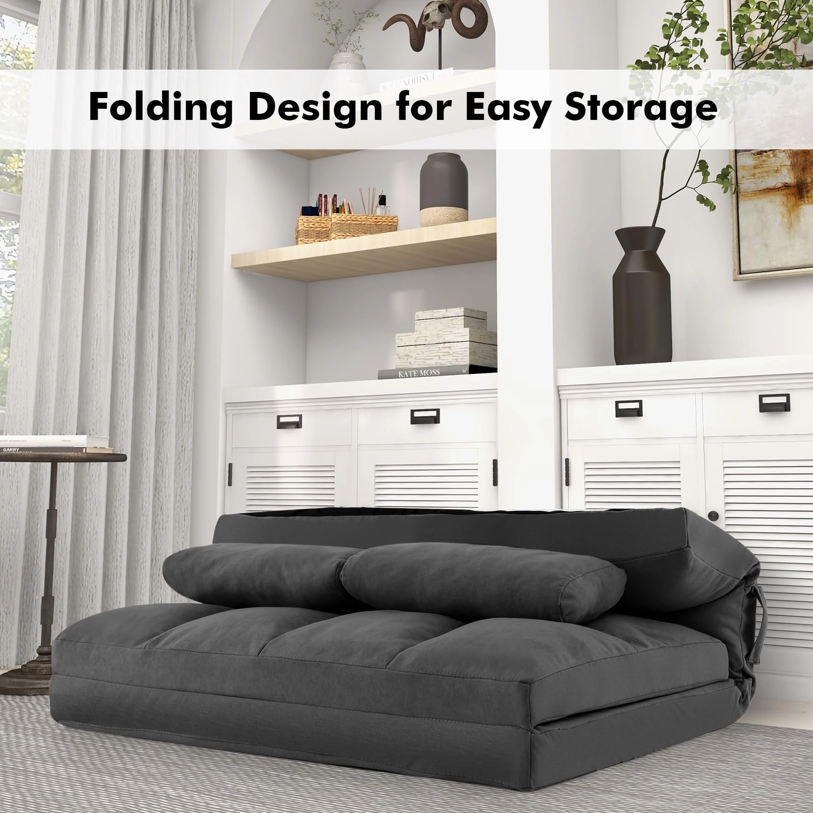 Giantex Floor Sofa Bed with 2 Pillows, Convertible Sofa Couch