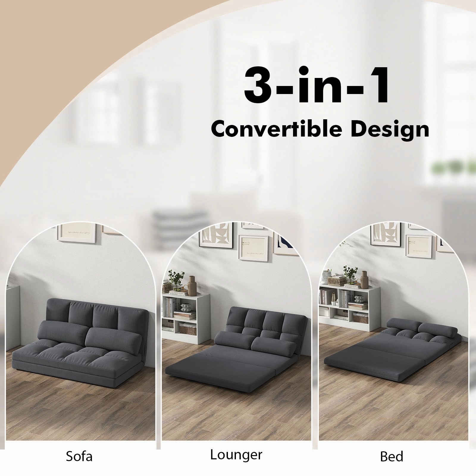 Giantex Floor Sofa Bed with 2 Pillows, Convertible Sofa Couch