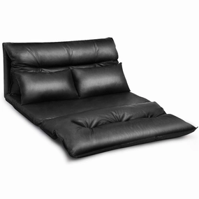 Giantex Floor Sofa PU Leather Leisure Bed Video Gaming Sofa with Two Pillows, Black hallway runner, rug runner