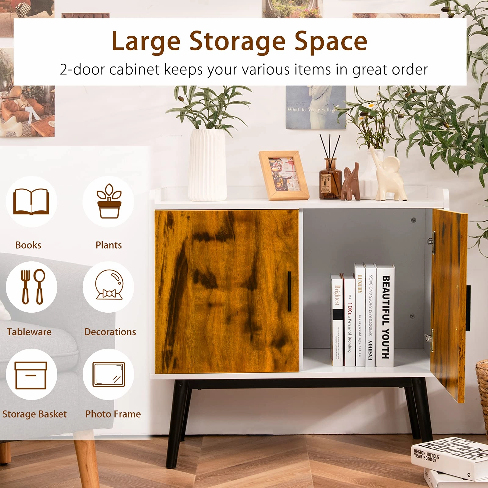Giantex Floor Storage Cabinet Buffets Sideboard Vintage Accent Cabinet