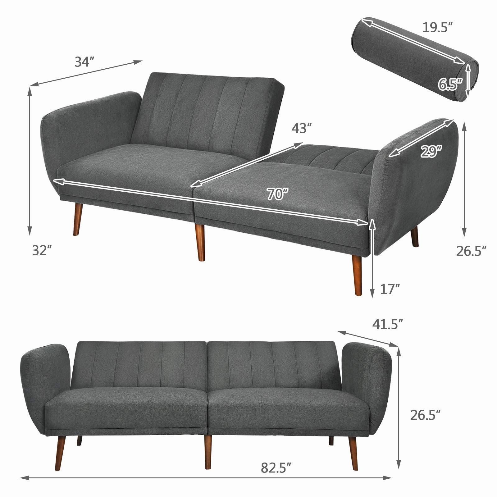 Giantex Foldable Futon Sofa Bed, Convertible Sofa Couch Upholstered Futon Sleeper Sofa with Pillow