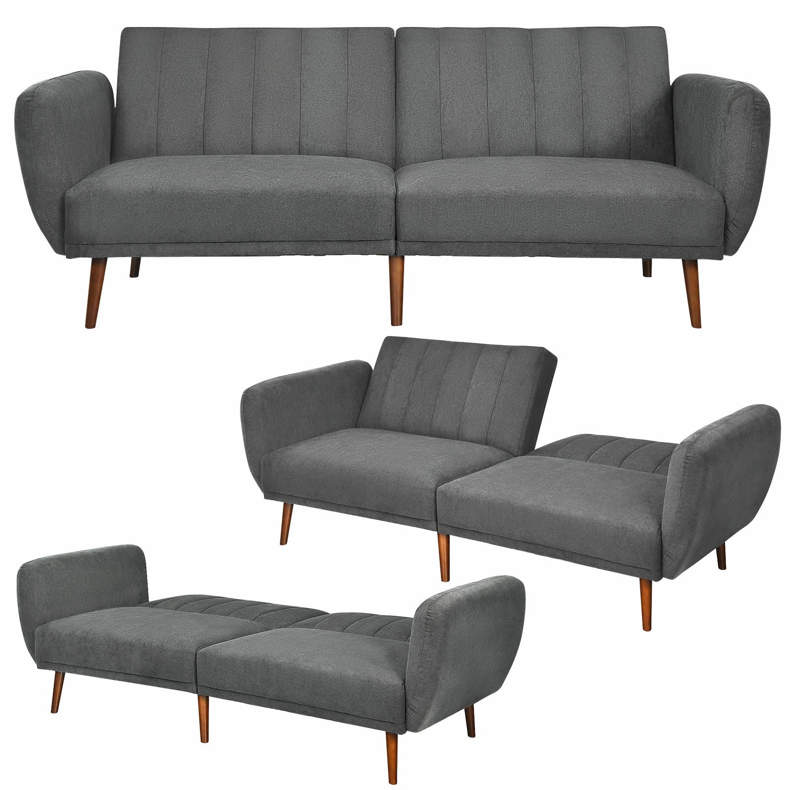 Giantex Foldable Futon Sofa Bed, Convertible Sofa Couch Upholstered Futon Sleeper Sofa with Pillow storage ottoman, pouf