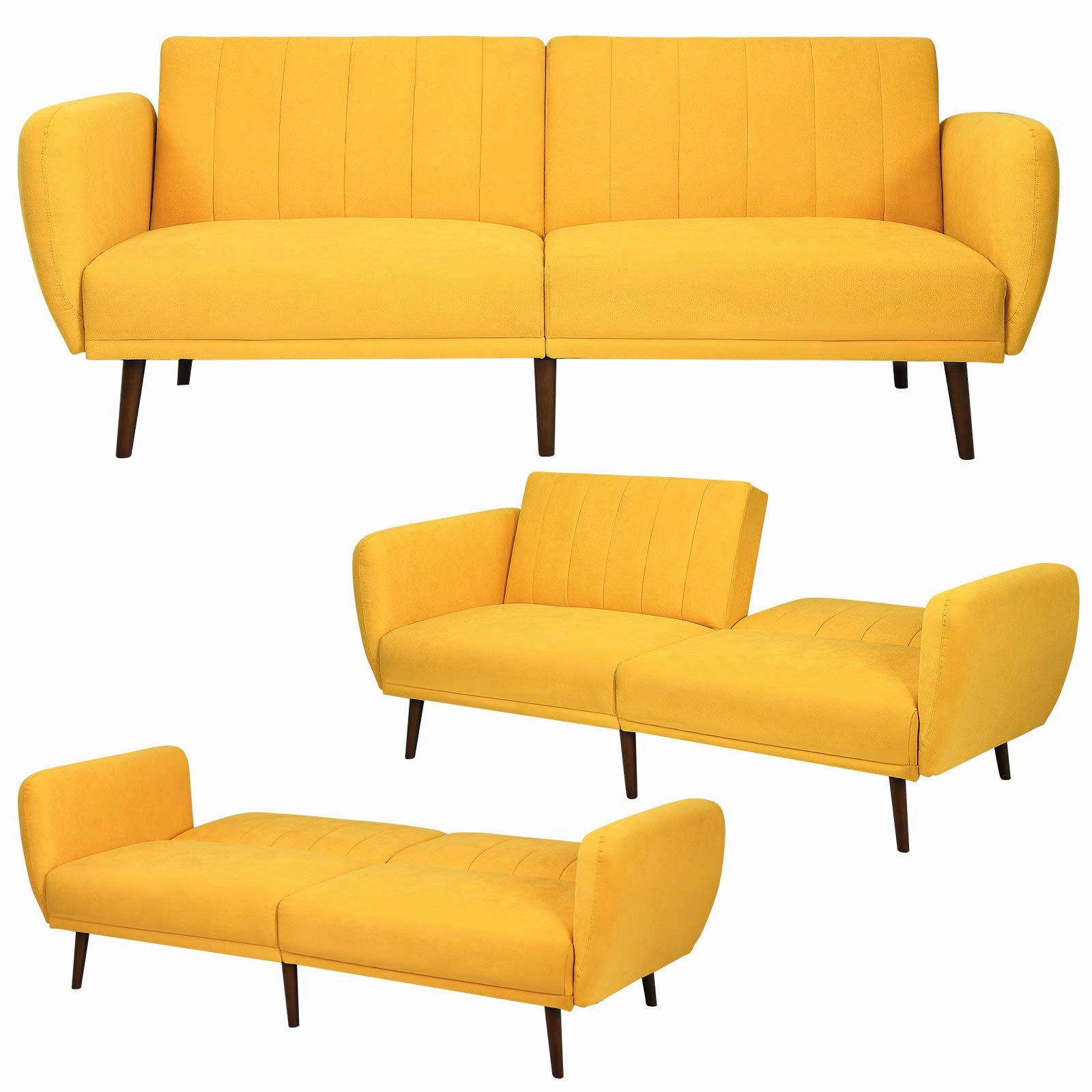 Giantex Foldable Futon Sofa Bed, Convertible Sofa Couch Upholstered Futon Sleeper Sofa with Pillow