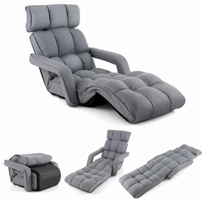 Giantex Foldable Lazy Sofa Bed, 6-Position Adjustable Floor Chair Chaise Lounge with Armrest and Footrest (Gray) sectional sofa, corner couch