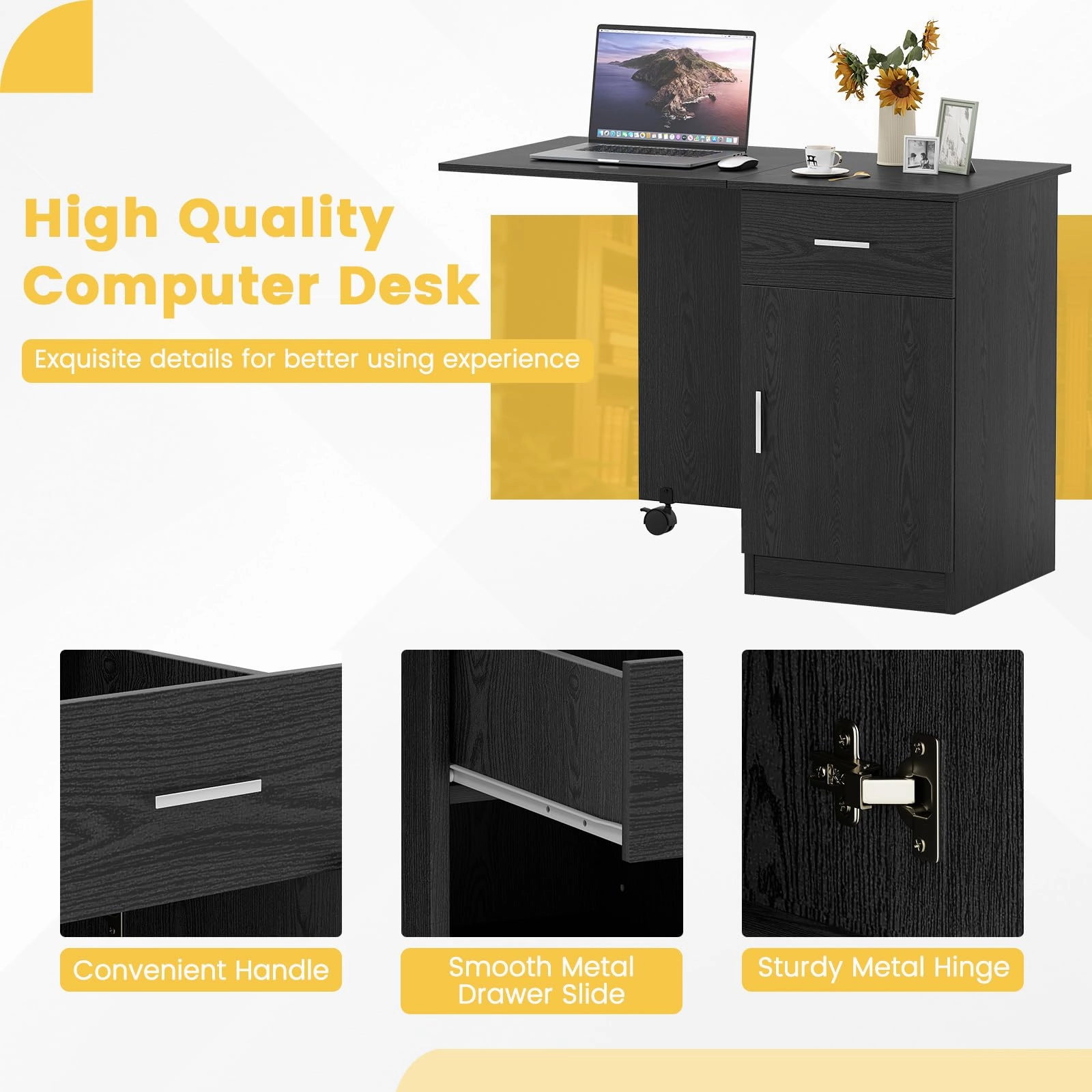 Giantex Folding Computer Desk with Drawer