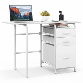 Giantex Folding Desk for Small Space, Rolling Home Office Desk with 3 Drawers & Lockable Universal Wheels outdoor dining set, patio table