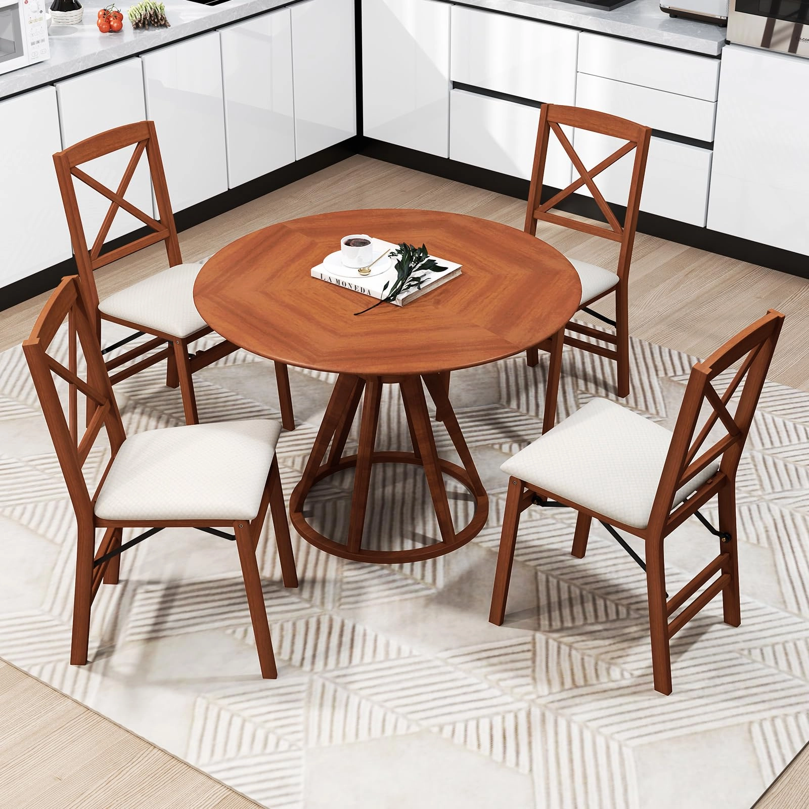 Giantex Folding Dining Chairs Set of 2/4, Modern Kitchen Chairs w/Padded Seat & Cross Backrest