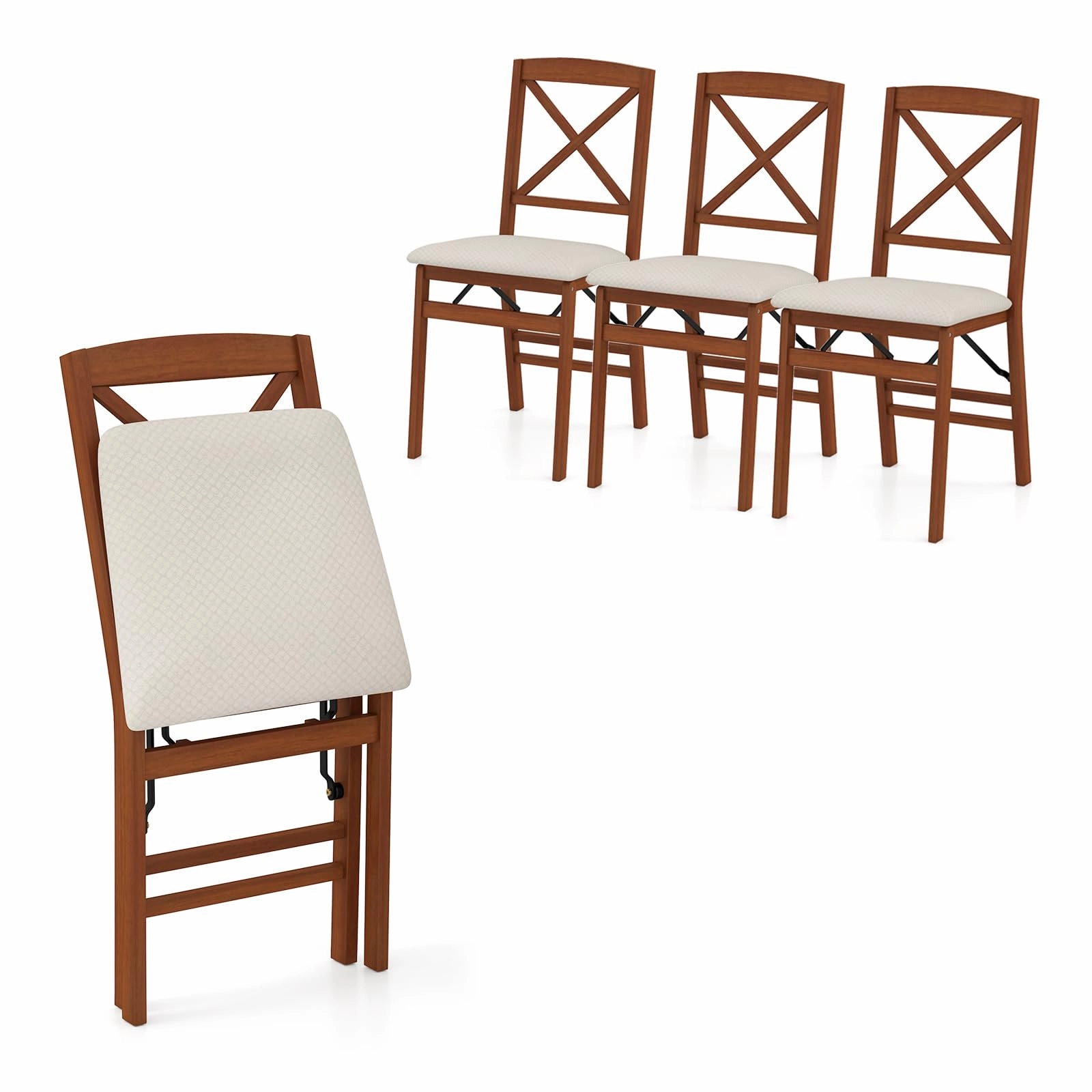 Giantex Folding Dining Chairs Set of 2/4, Modern Kitchen Chairs w/Padded Seat & Cross Backrest