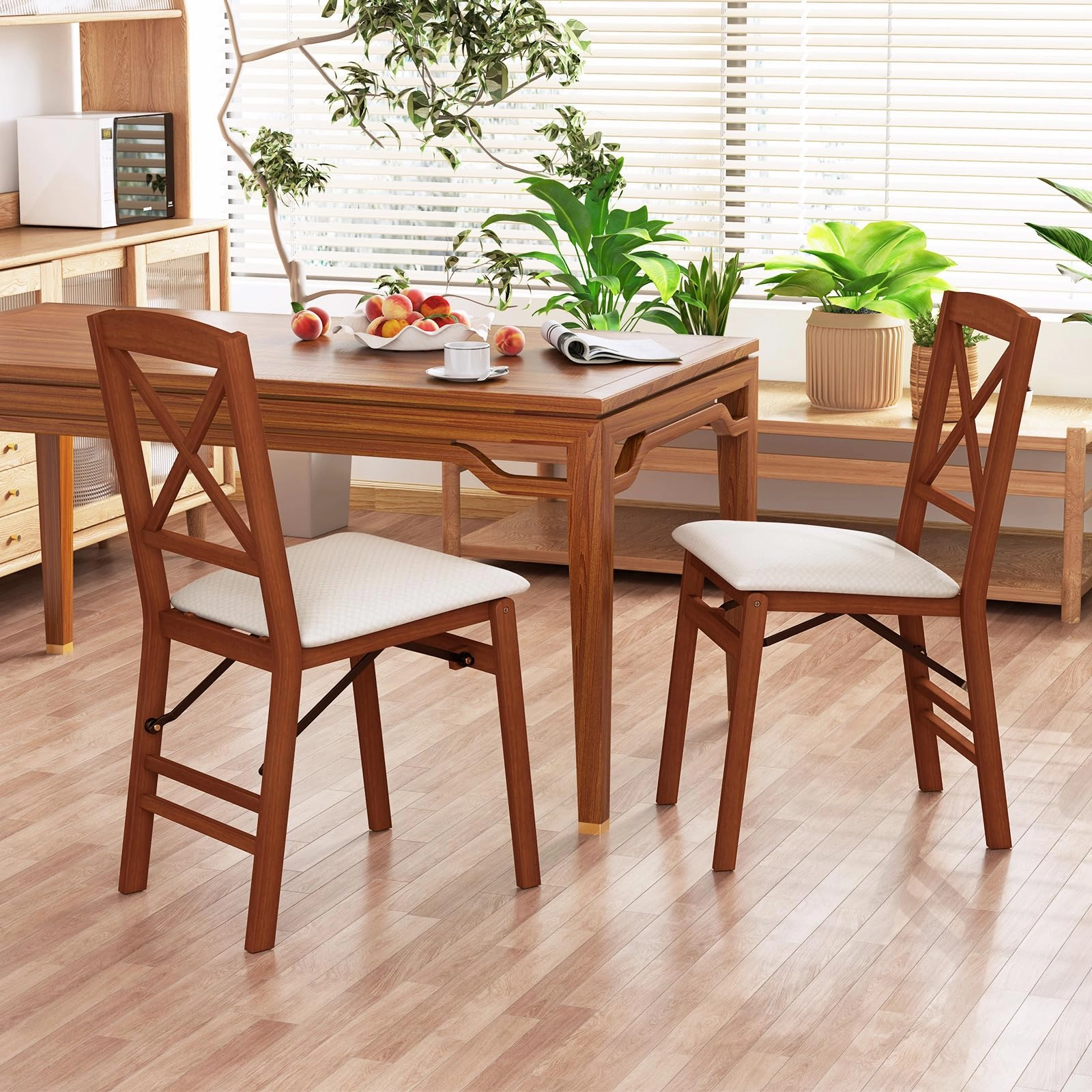 Giantex Folding Dining Chairs Set of 2/4, Modern Kitchen Chairs w/Padded Seat & Cross Backrest