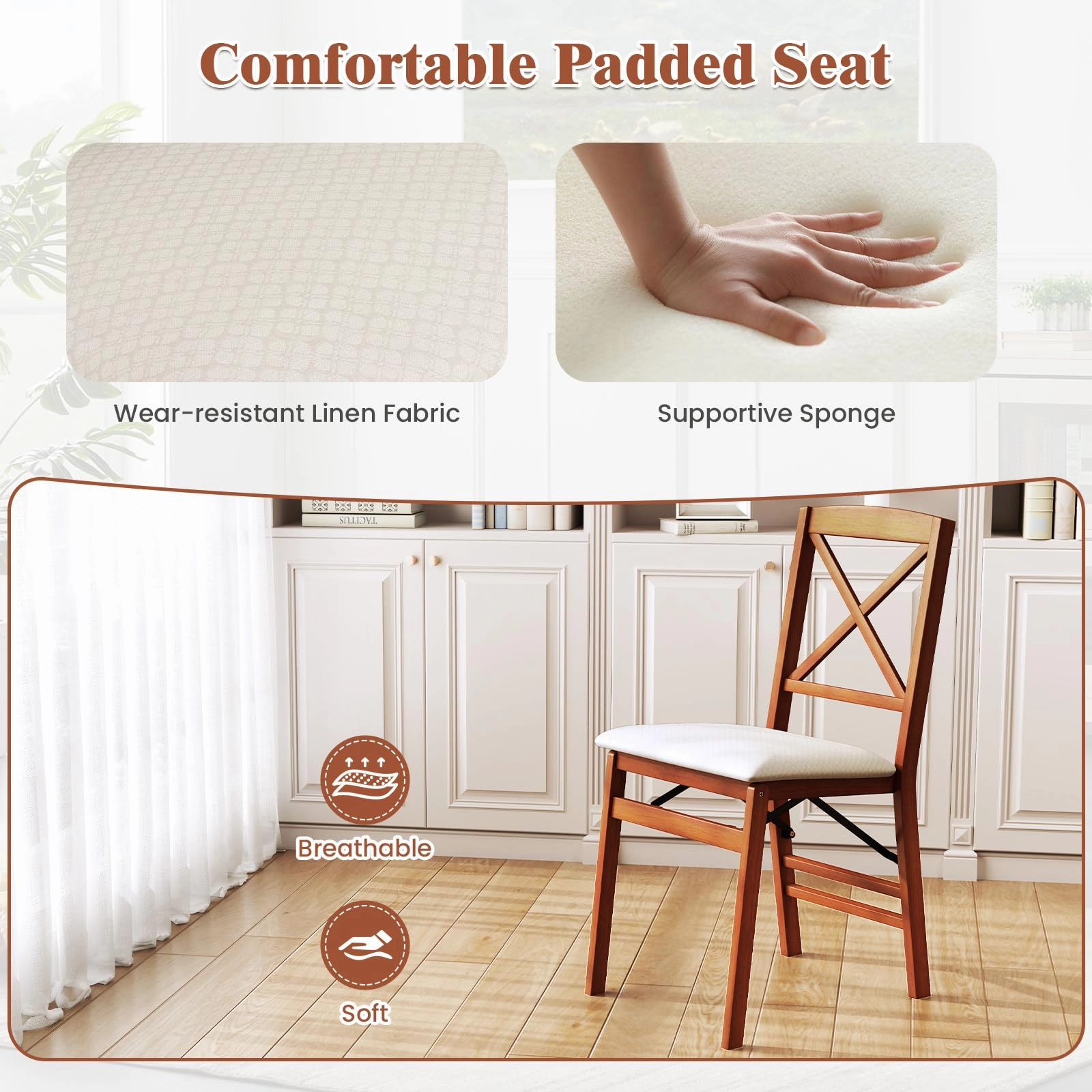 Giantex Folding Dining Chairs Set of 2/4, Modern Kitchen Chairs w/Padded Seat & Cross Backrest