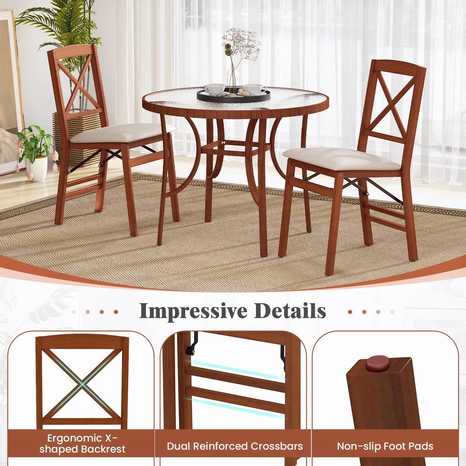 Giantex Folding Dining Chairs Set of 2/4, Modern Kitchen Chairs w/Padded Seat & Cross Backrest