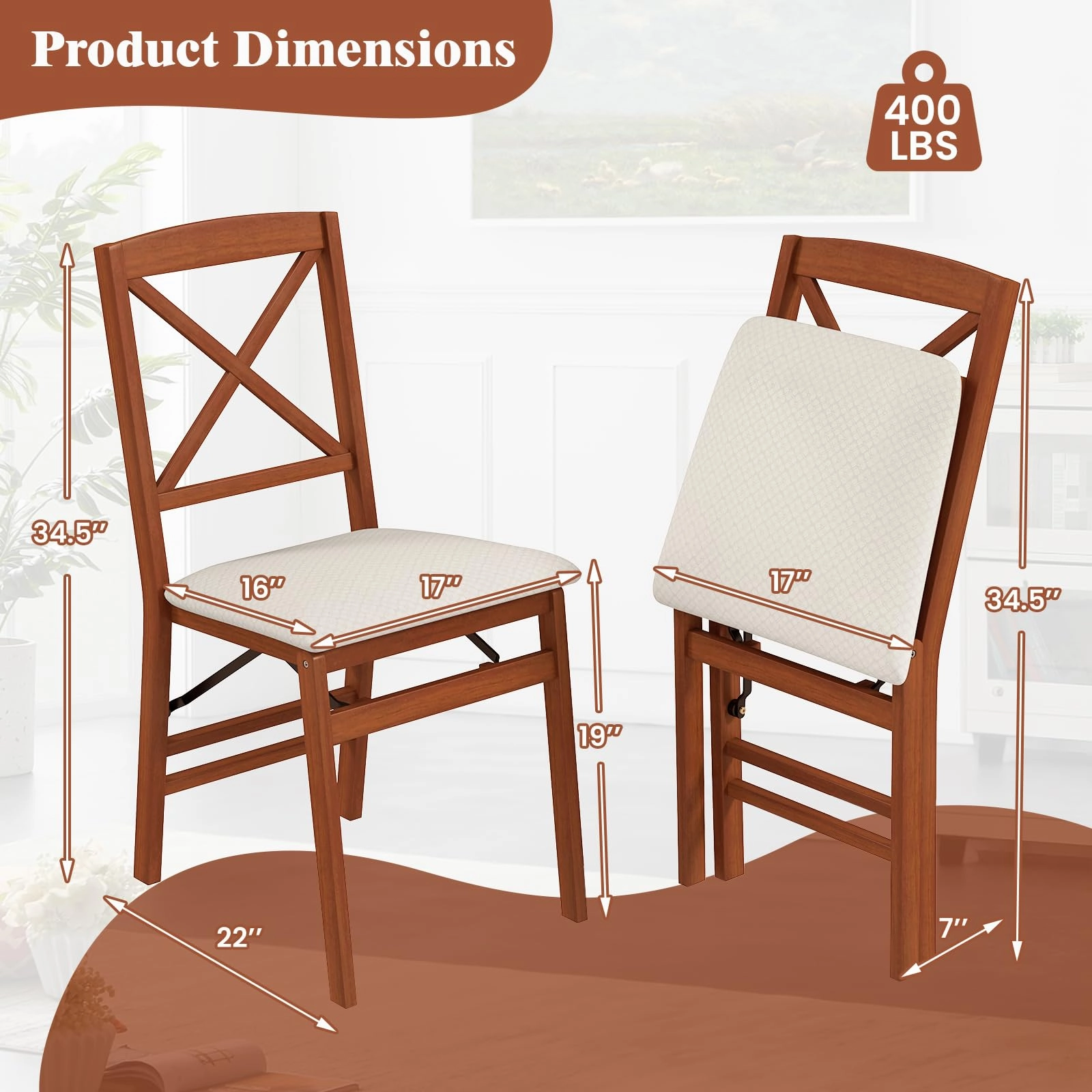 Giantex Folding Dining Chairs Set of 2/4, Modern Kitchen Chairs w/Padded Seat & Cross Backrest