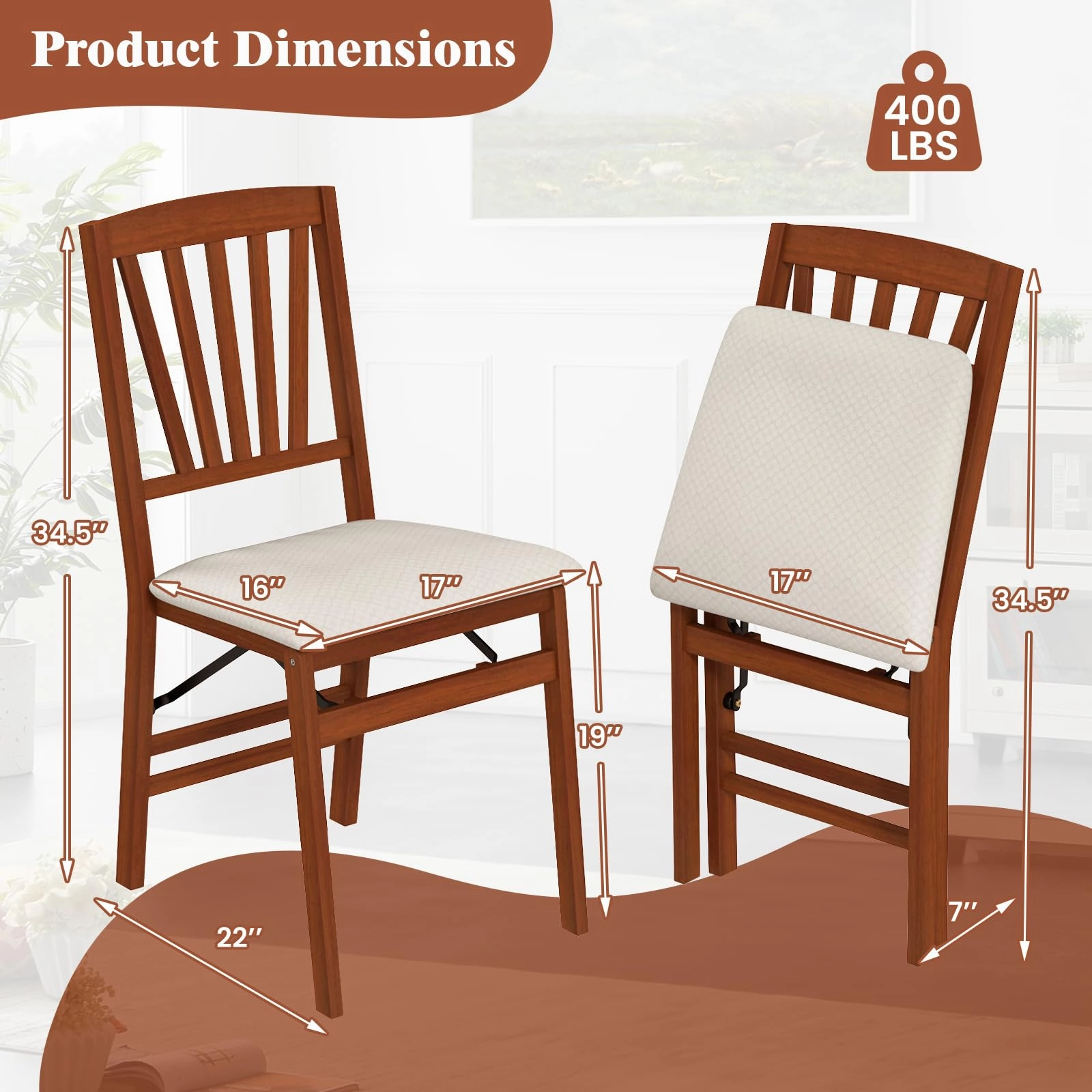Giantex Folding Dining Chairs Set of 2/4, Modern Kitchen Chairs w/Padded Seat & Slatted Backrest, Rubber Wood Frame