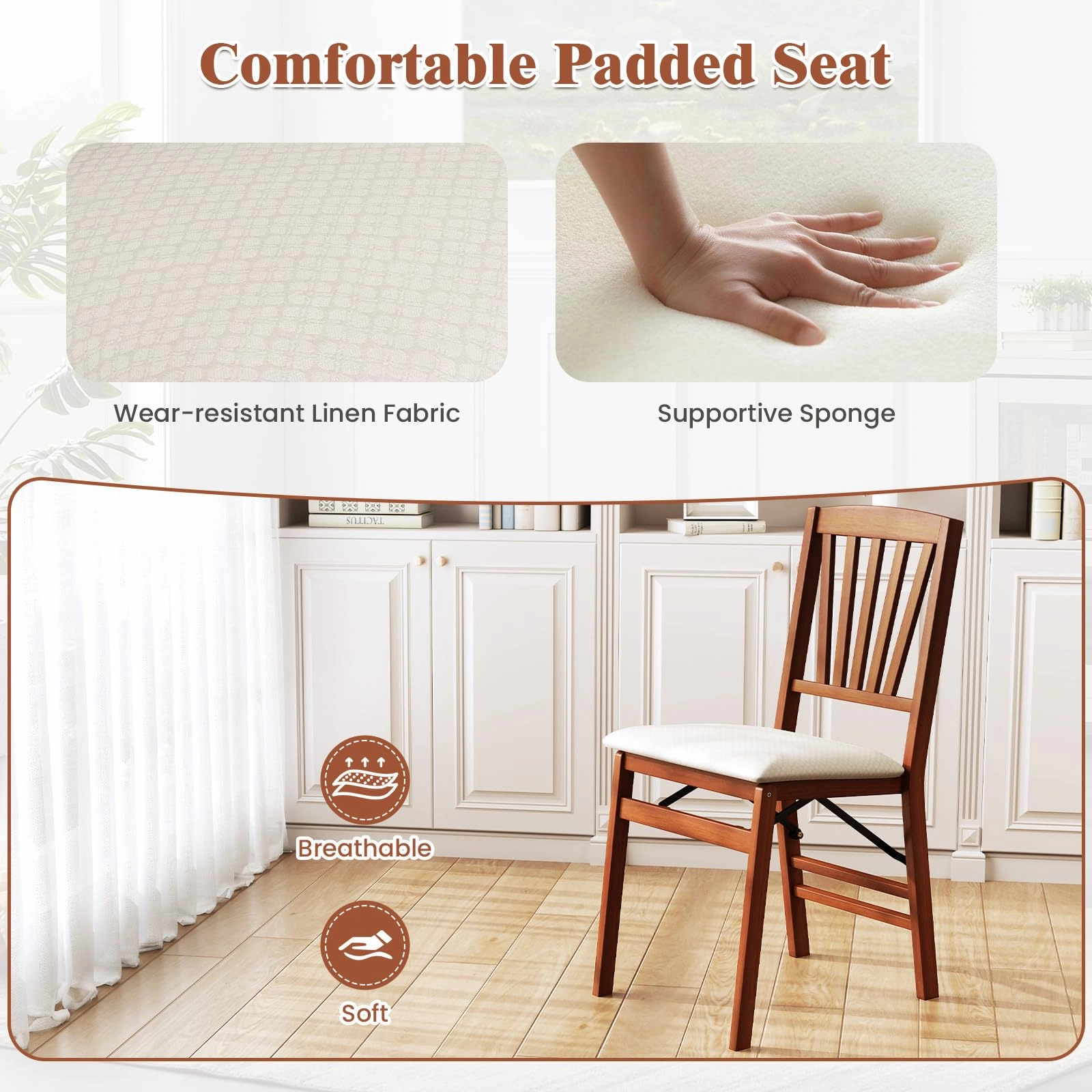 Giantex Folding Dining Chairs Set of 2/4, Modern Kitchen Chairs w/Padded Seat & Slatted Backrest, Rubber Wood Frame