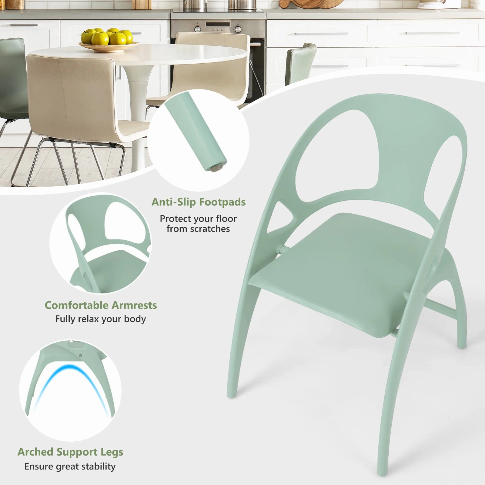Giantex Folding Dining Chairs Set of 2/4, Outdoor Plastic Dining Chairs with Armrest and High Backrest