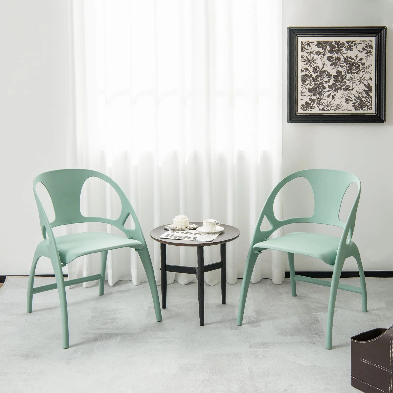 Giantex Folding Dining Chairs Set of 2/4, Outdoor Plastic Dining Chairs with Armrest and High Backrest