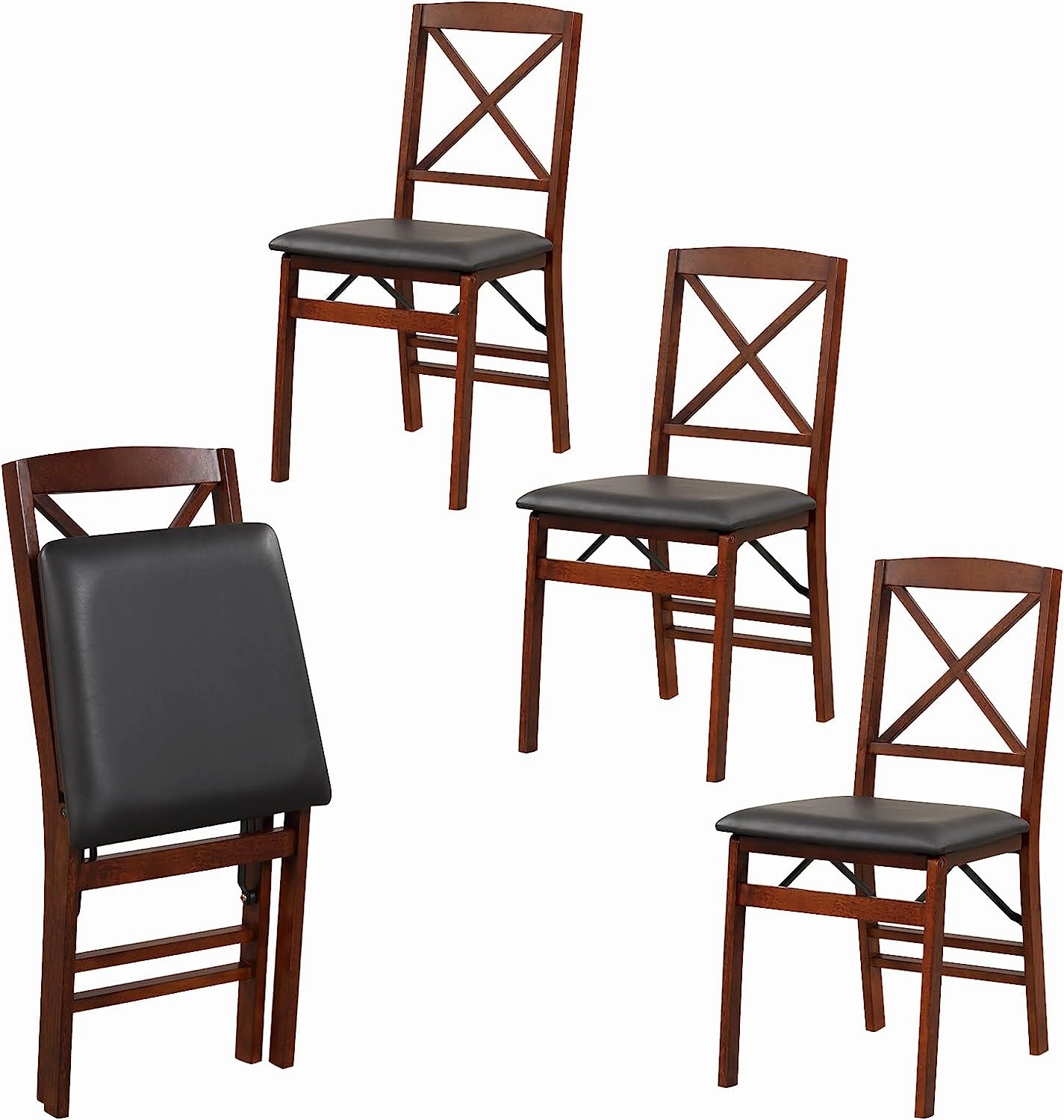 Giantex Folding Dining Chairs Set of 2, Foldable Wood Kitchen Chairs with Padded Seat