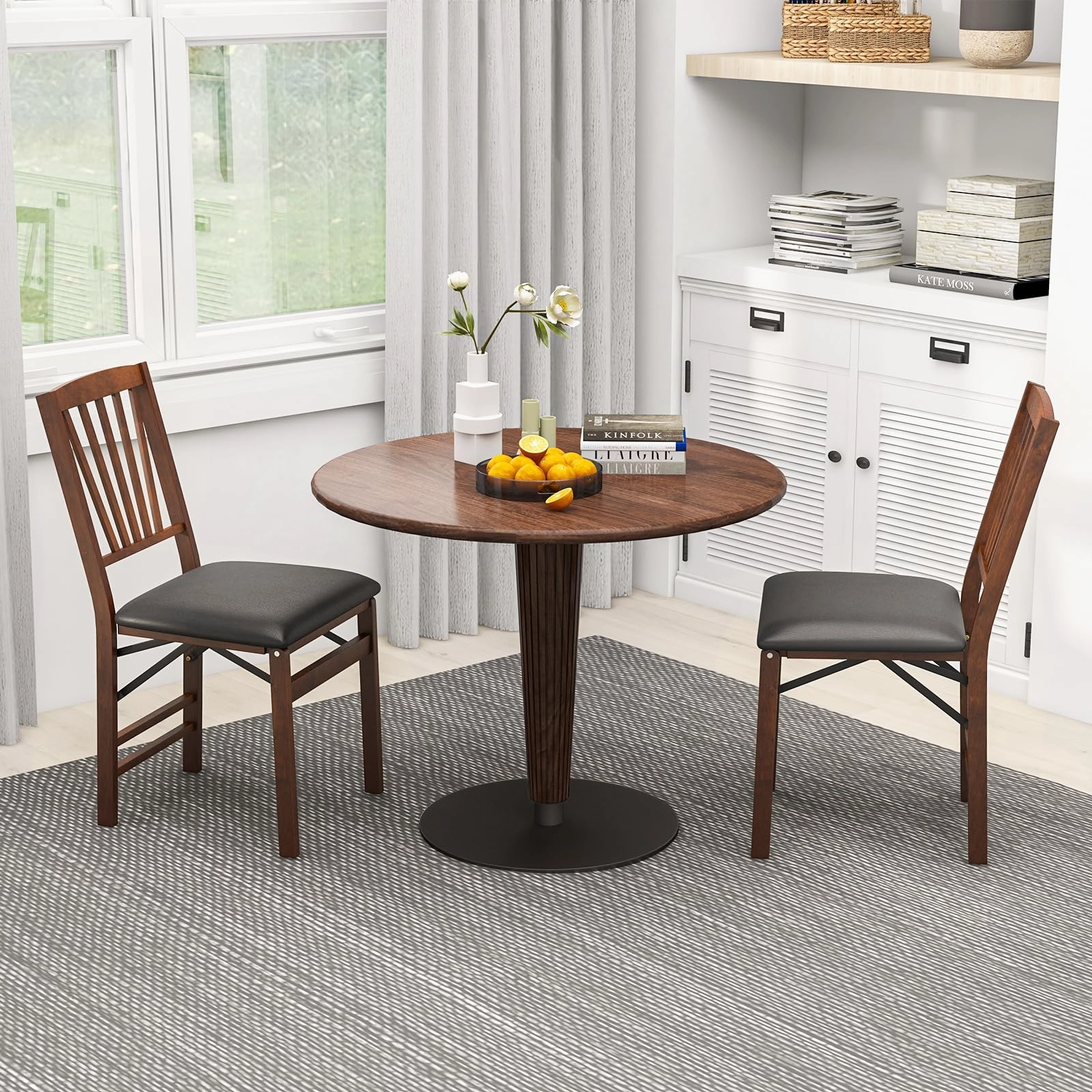 Giantex Folding Dining Chairs Set of 2, Foldable Wood Kitchen Chairs with Padded Seat