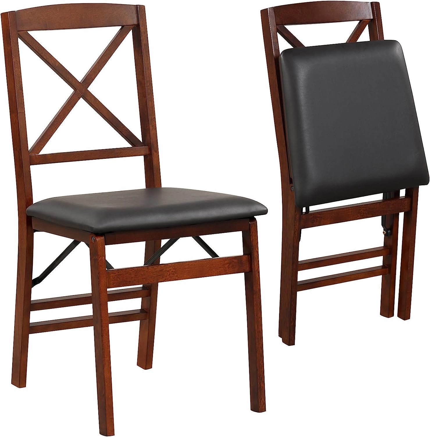 Giantex Folding Dining Chairs Set of 2, Foldable Wood Kitchen Chairs with Padded Seat