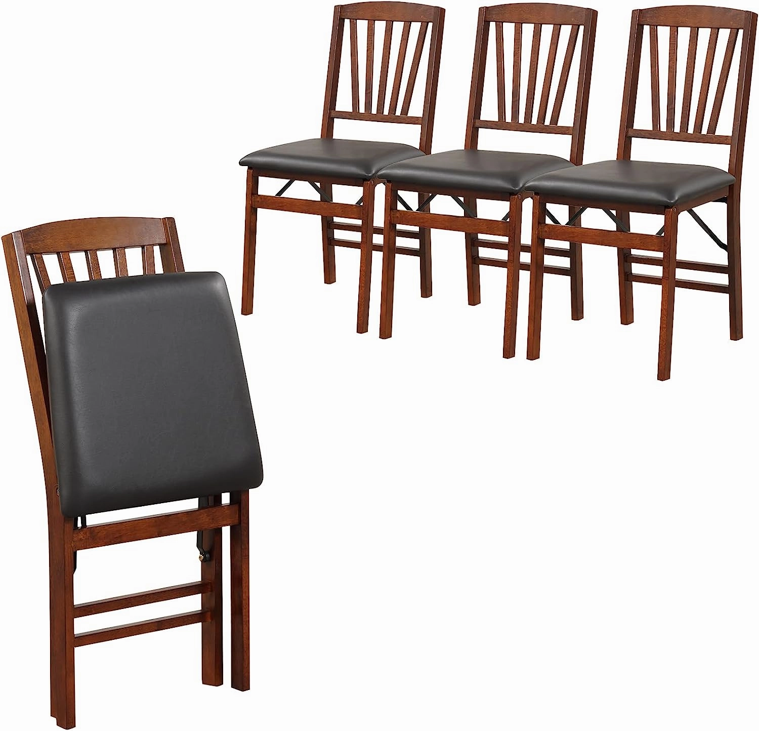 Giantex Folding Dining Chairs Set of 2, Foldable Wood Kitchen Chairs with Padded Seat