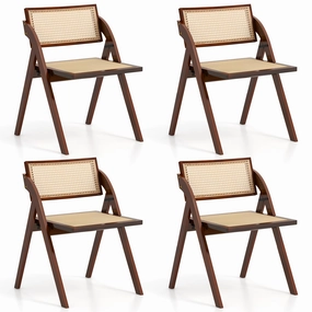 Giantex Folding Dining Chairs Set, Wooden Folding Chair with Rattan Backrest & Seat kitchen towel, placemats