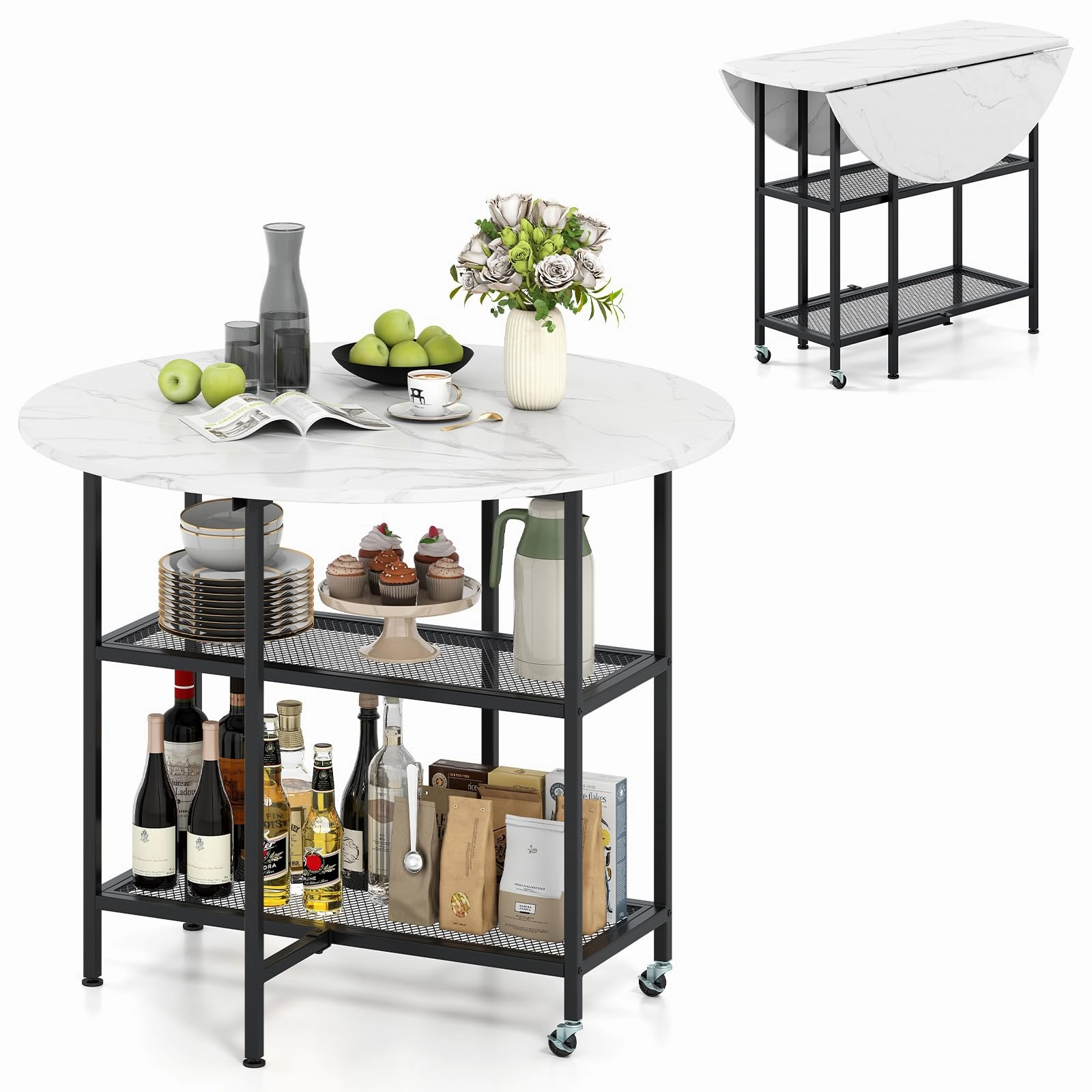 Giantex Folding Dining Table with Lockable Wheels