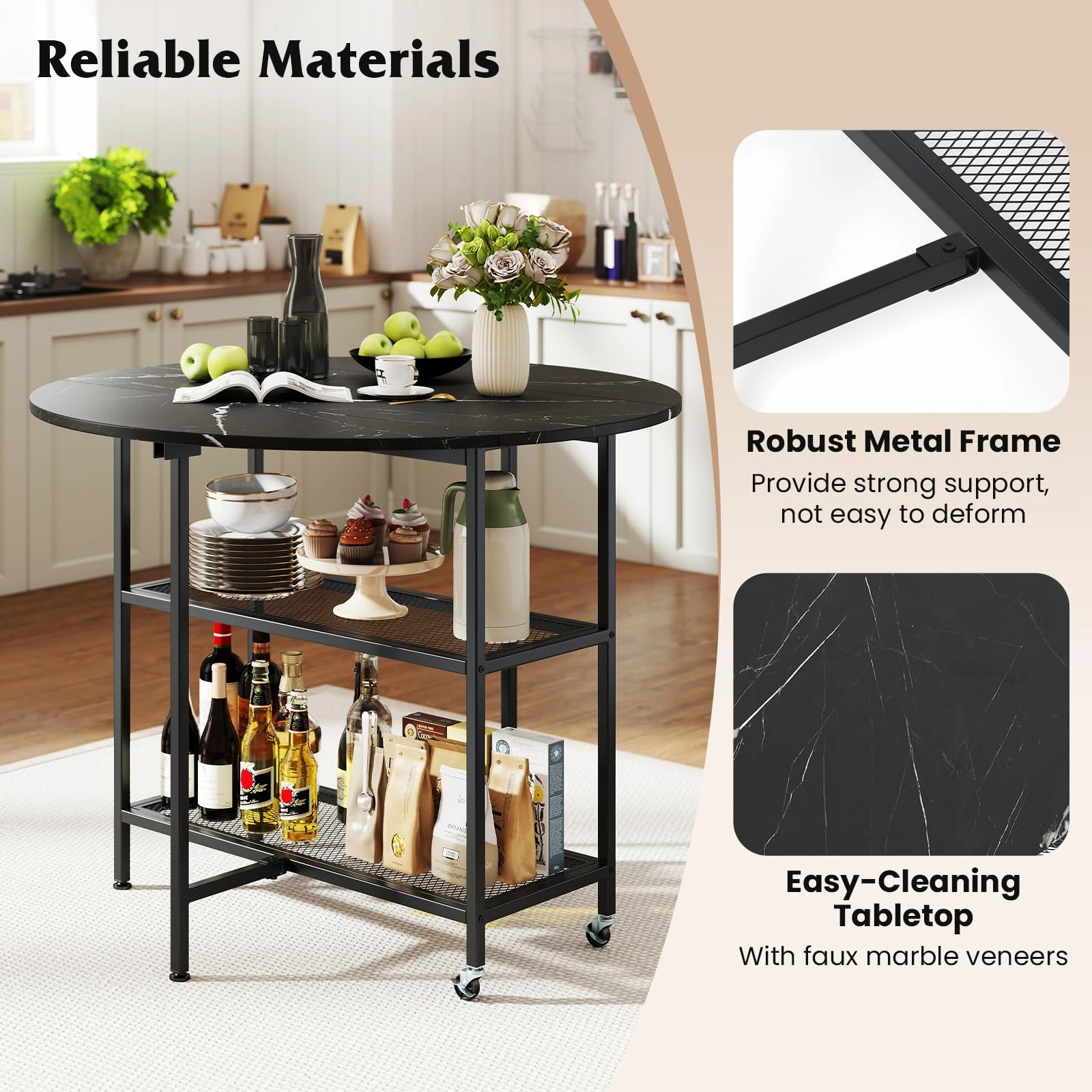 Giantex Folding Dining Table with Lockable Wheels