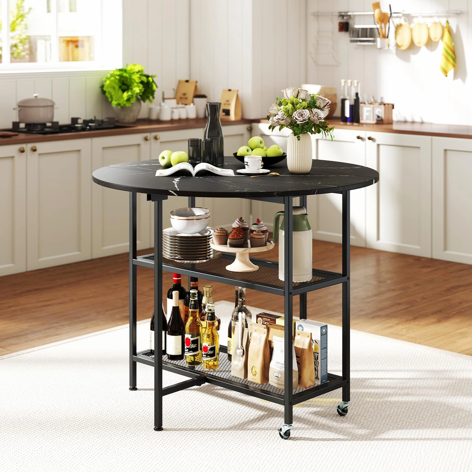 Giantex Folding Dining Table with Lockable Wheels