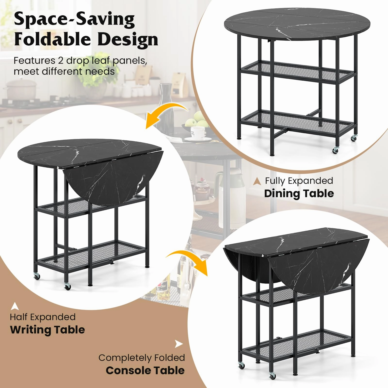 Giantex Folding Dining Table with Lockable Wheels