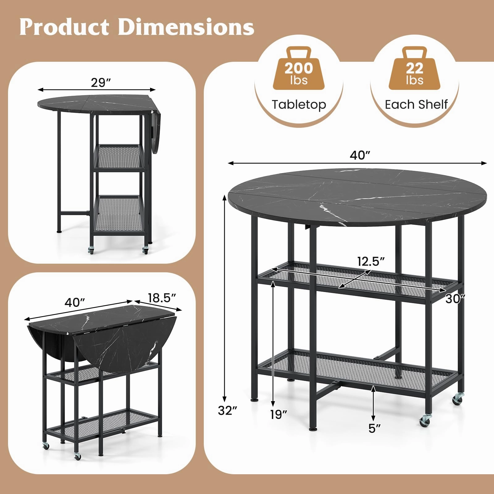 Giantex Folding Dining Table with Lockable Wheels