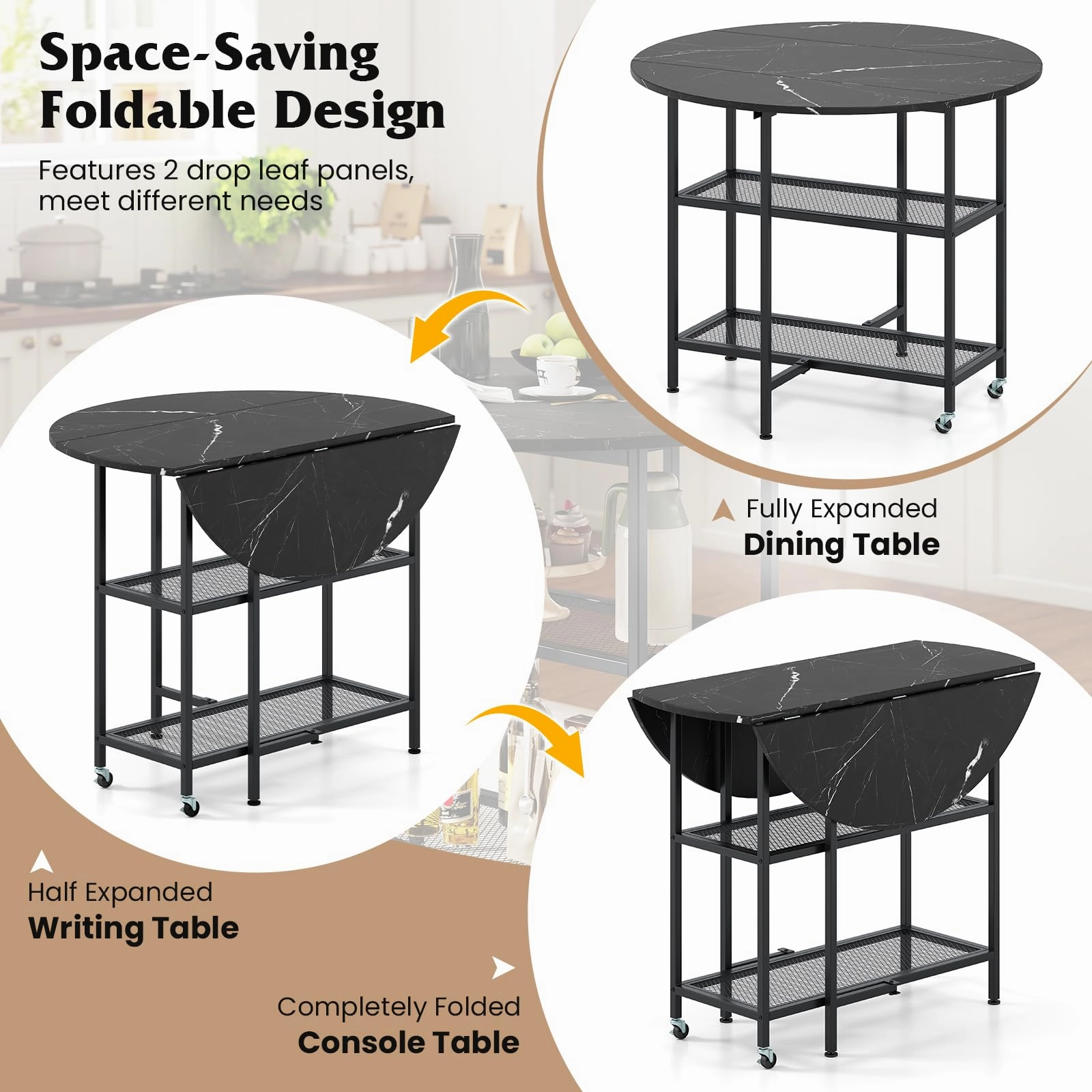 Giantex Folding Dining Table with Lockable Wheels