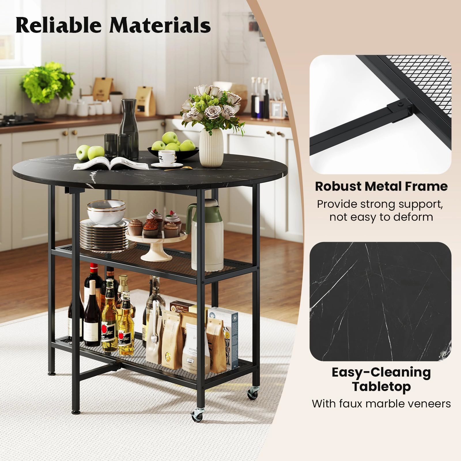 Giantex Folding Dining Table with Lockable Wheels