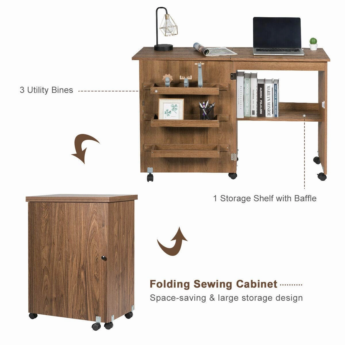 Giantex Folding Sewing Craft Table, Sewing Craft Cart  (46"x16"x31'')
