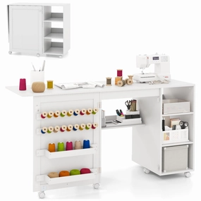 Giantex Folding Sewing Table - 57.5" x 20" Foldable Sewing Machine Cabinet with 18 Pegs patio decor, garden accessories