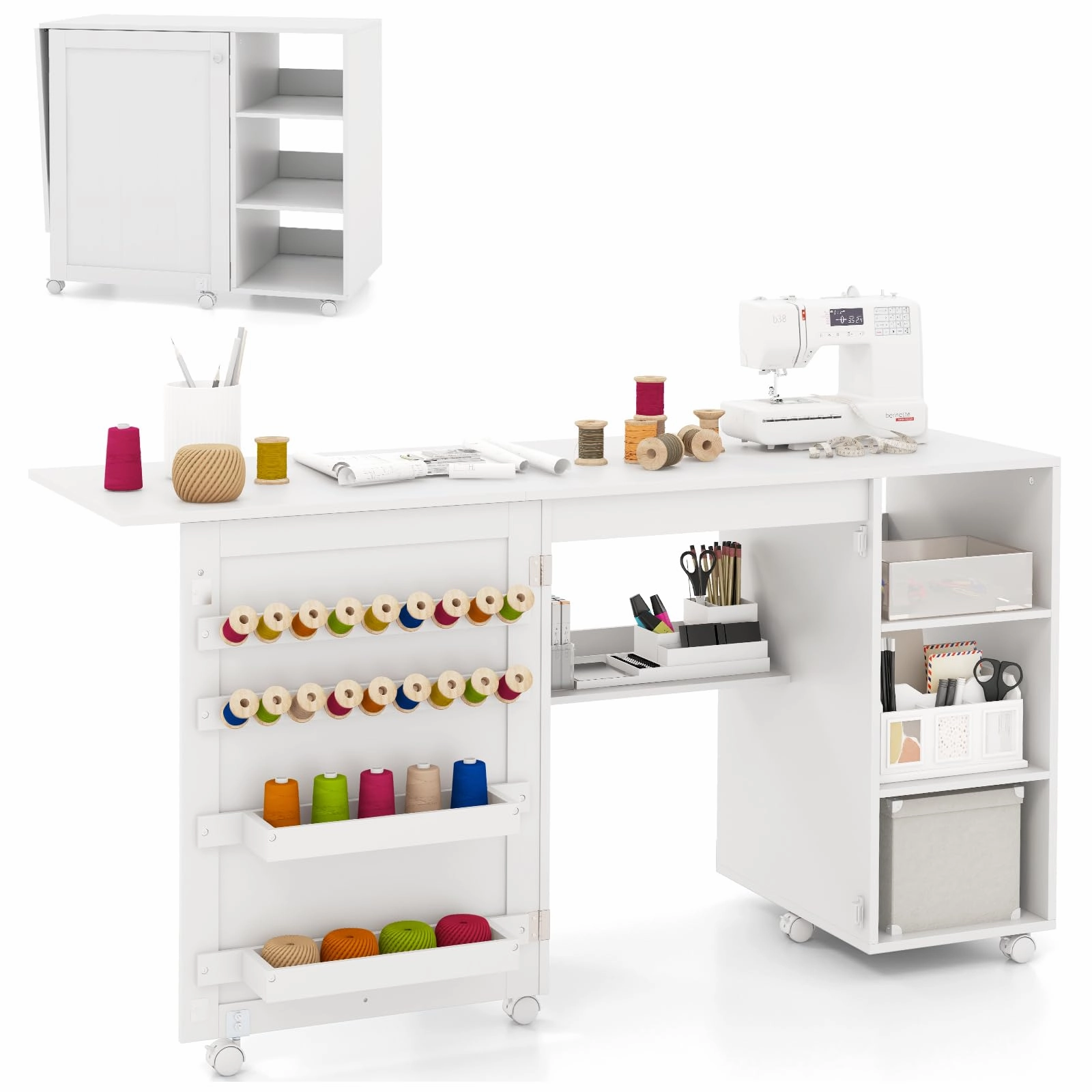 Giantex Folding Sewing Table - 57.5" x 20" Foldable Sewing Machine Cabinet with 18 Pegs outdoor dining set, patio table