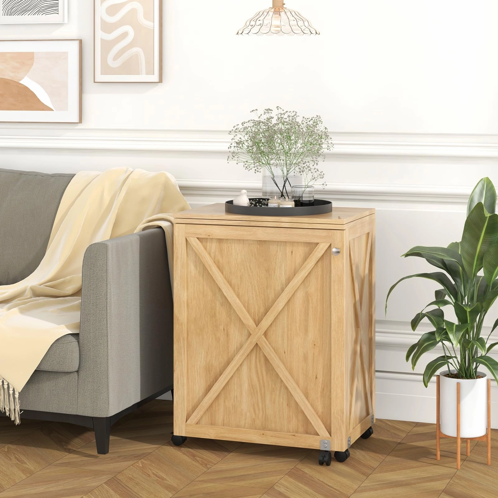 Giantex Folding Sewing Table - Farmhouse Sewing Machine Cabinet with Barn Door