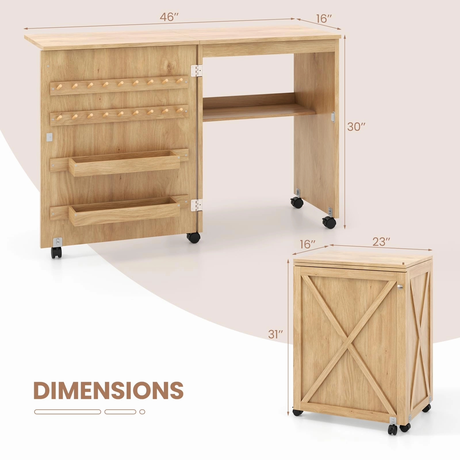 Giantex Folding Sewing Table - Farmhouse Sewing Machine Cabinet with Barn Door