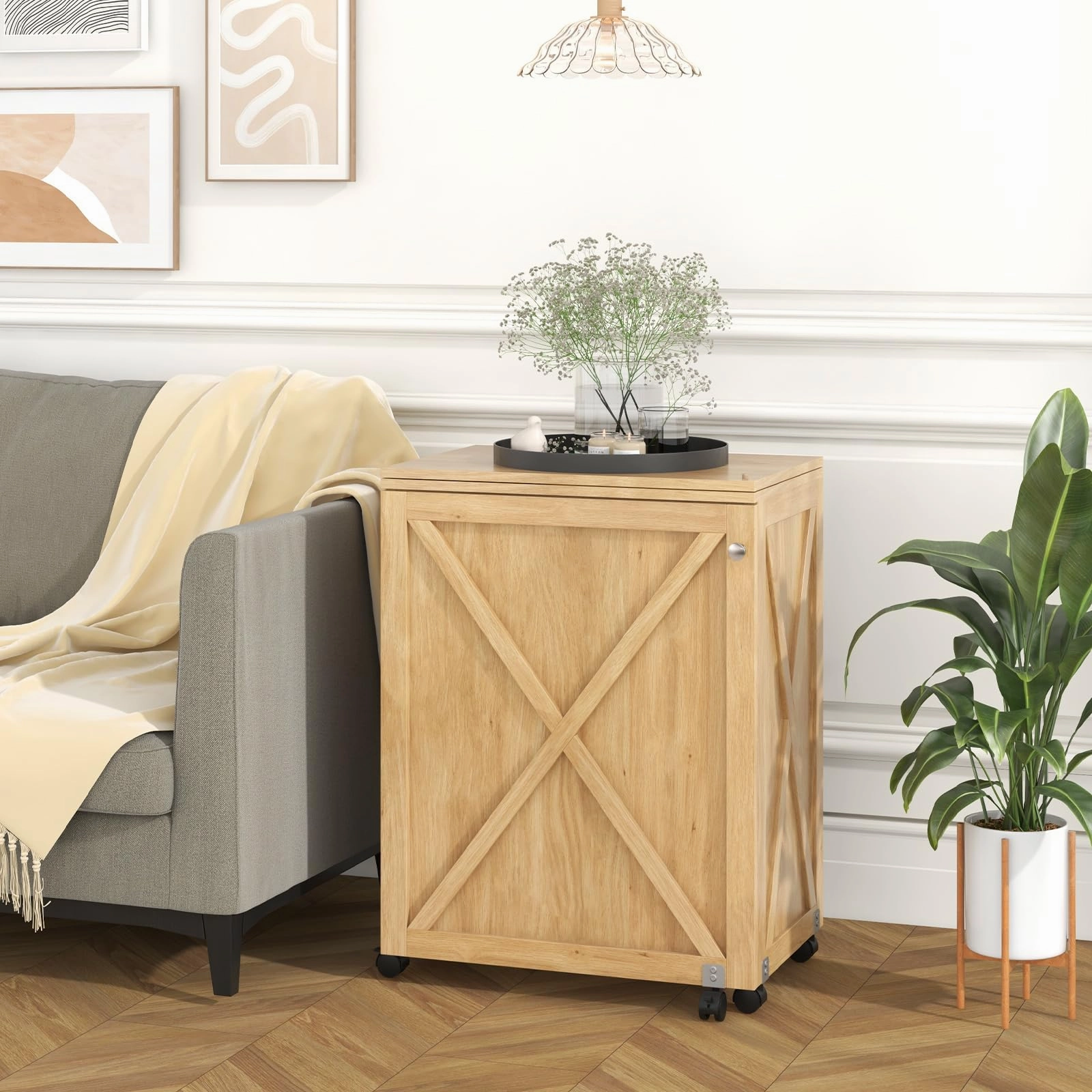 Giantex Folding Sewing Table - Farmhouse Sewing Machine Cabinet with Barn Door