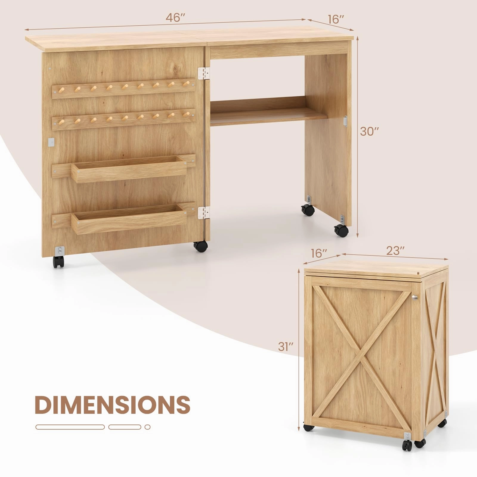 Giantex Folding Sewing Table - Farmhouse Sewing Machine Cabinet with Barn Door