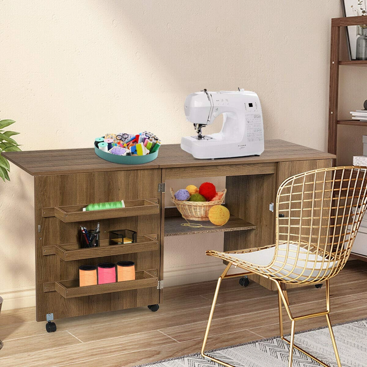 Giantex Folding Sewing Table, Large Sewing Craft Cart ( 62.5''x20''x29'')